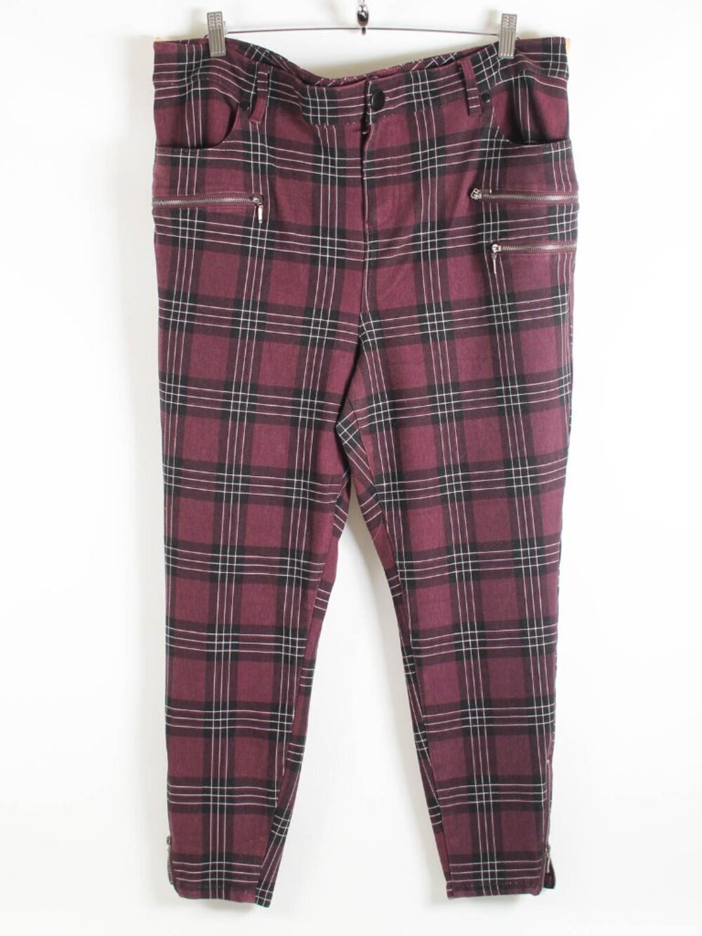 Torrid Size 20 Plum Black Plaid Skinny Pants Ankle Zip